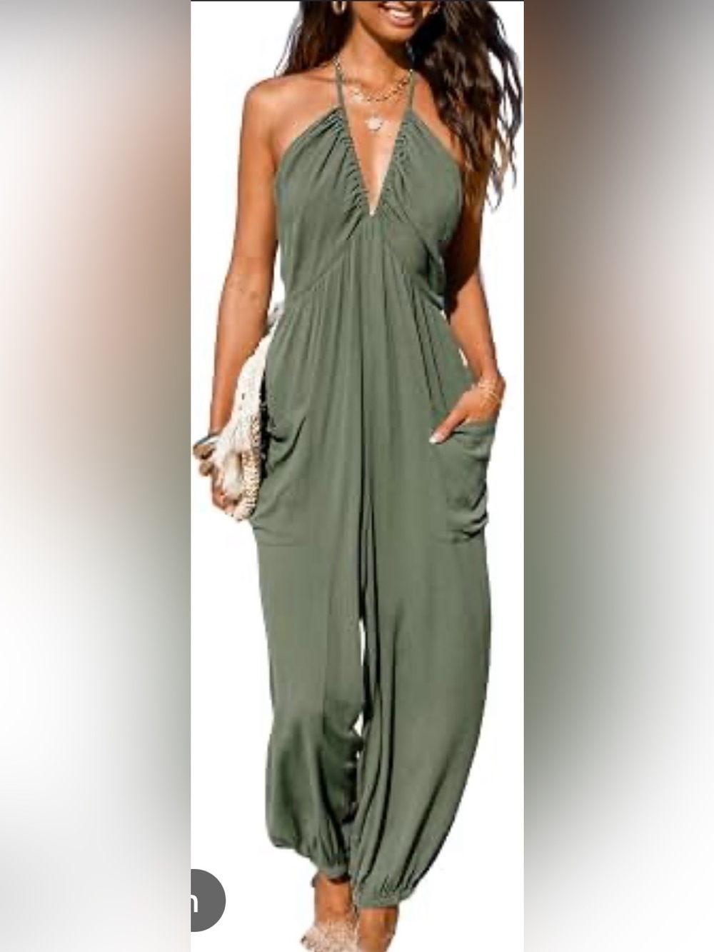 Cupshe Olive Green Relaxed Wide-Leg Jumpsuit with Pockets